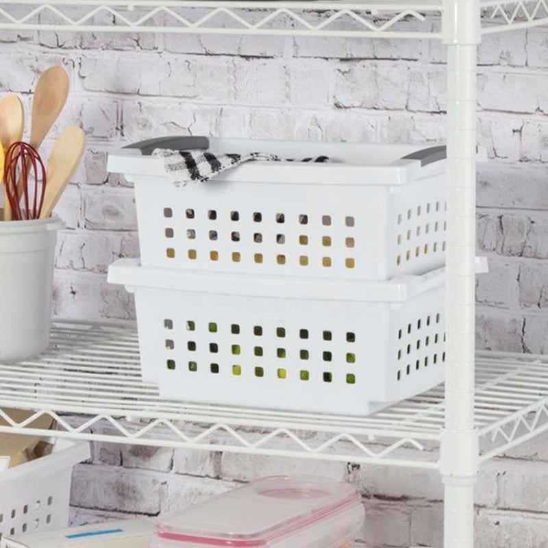 Sterilite Stackable Storage Bin and Organization Basket with Flip Down Accent Rails for Home and Household Organization, Small, White (16 Pack) - Image 4
